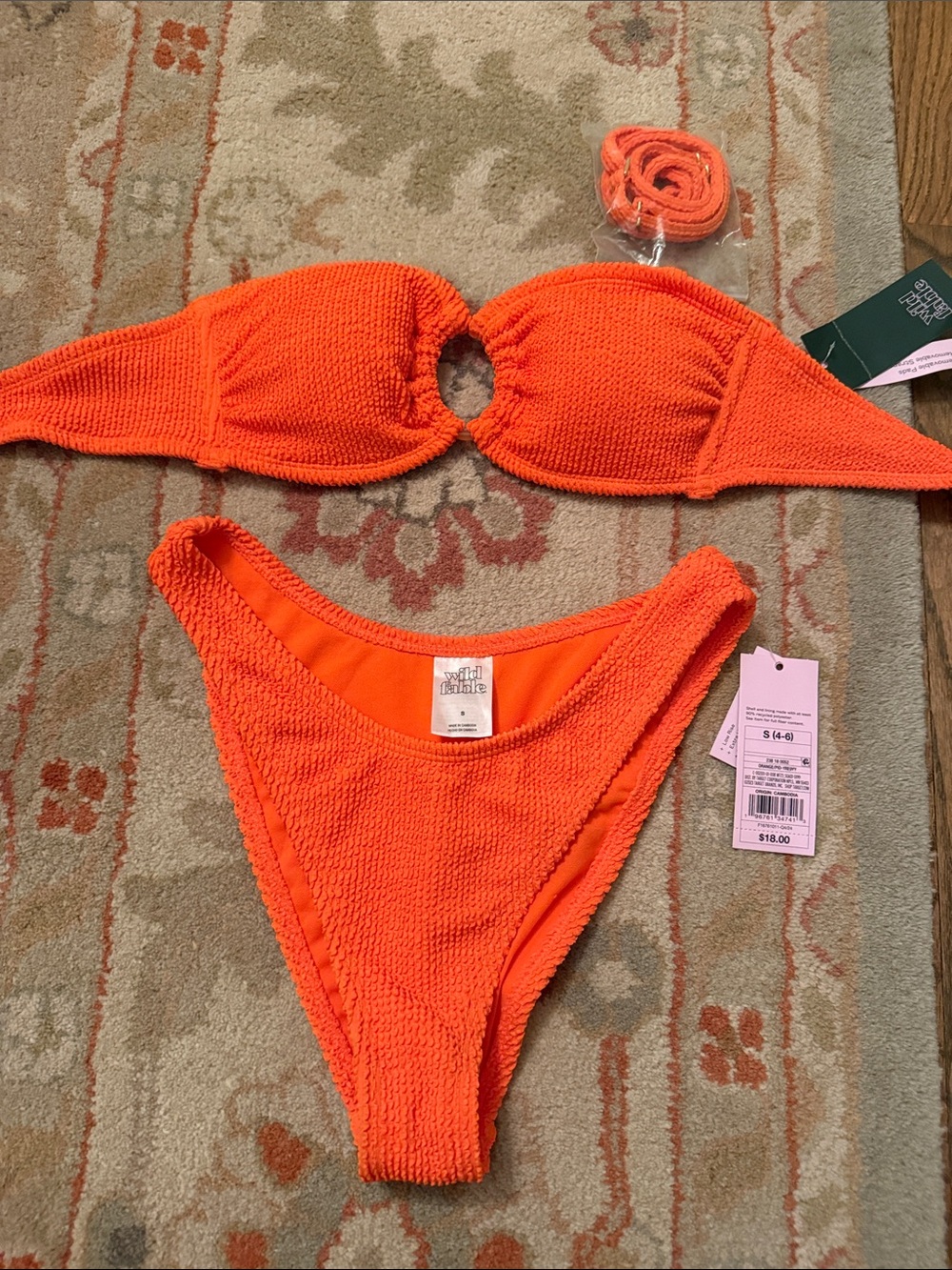 wild fable Orange Textured Bandeau Bikini Set